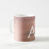 Rose Gold - Rosa Rosa Glitzer Metal Monogramm Name Kaffeetasse (Vorderseite Links)