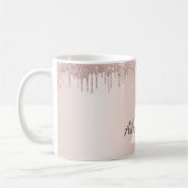 Rose Gold - Rosa Rosa Glitzer Metal Monogramm Name Kaffeetasse (Links)