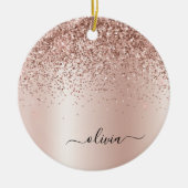Rose Gold - Rosa Rosa Glitzer Metal Monogramm Name Keramik Ornament (Vorne)