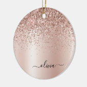 Rose Gold - Rosa Rosa Glitzer Metal Monogramm Name Keramik Ornament (Links)