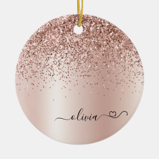 Rose Gold - Rosa Rosa Glitzer Metal Monogramm Name Keramik Ornament (Vorne)