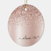 Rose Gold - Rosa Rosa Glitzer Metal Monogramm Name Keramik Ornament (Links)
