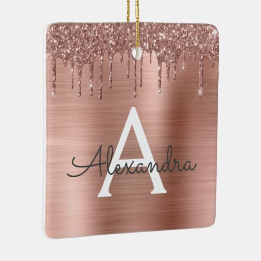 Rose Gold - Rosa Rosa Glitzer Metal Monogramm Name Keramikornament (Rechts)