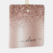 Rose Gold - Rosa Rosa Glitzer Metal Monogramm Name Keramikornament (Rechts)