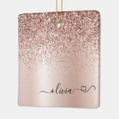 Rose Gold - Rosa Rosa Glitzer Metal Monogramm Name Keramikornament (Links)