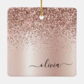 Rose Gold - Rosa Rosa Glitzer Metal Monogramm Name Keramikornament (Rückseite)