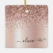 Rose Gold - Rosa Rosa Glitzer Metal Monogramm Name Keramikornament (Vorderseite)