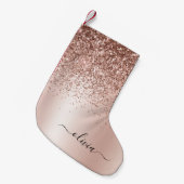 Rose Gold - Rosa Rosa Glitzer Metal Monogramm Name Kleiner Weihnachtsstrumpf (Vorderansicht (hängend))