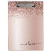 Rose Gold - Rosa Rosa Glitzer Metal Monogramm Name Klemmbrett (Vorderseite)