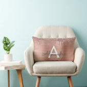 Rose Gold - Rosa Rosa Glitzer Metal Monogramm Name Lendenkissen (Stuhl )