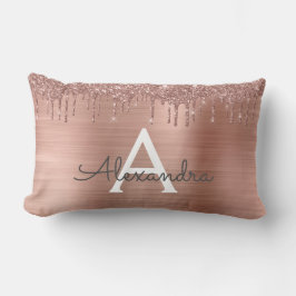 Rose Gold - Rosa Rosa Glitzer Metal Monogramm Name Lendenkissen