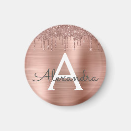Rose Gold - Rosa Rosa Glitzer Metal Monogramm Name Magnet