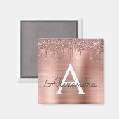 Rose Gold - Rosa Rosa Glitzer Metal Monogramm Name Magnet (Vorderseite/Rückseite)
