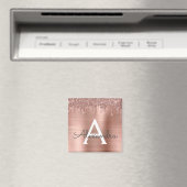 Rose Gold - Rosa Rosa Glitzer Metal Monogramm Name Magnet (In Situ (Geschirrspüler))