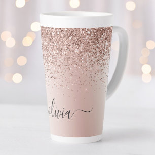 Rose Gold - Rosa Rosa Glitzer Metal Monogramm Name Milchtasse