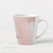 Rose Gold - Rosa Rosa Glitzer Metal Monogramm Name Milchtasse (Rechts)