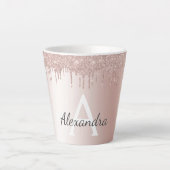 Rose Gold - Rosa Rosa Glitzer Metal Monogramm Name Milchtasse (Vorderseite)