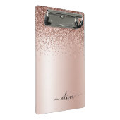 Rose Gold - Rosa Rosa Glitzer Metal Monogramm Name Mini Klemmbrett (Schrägansicht)
