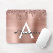 Rose Gold - Rosa Rosa Glitzer Metal Monogramm Name Mousepad (Mit Mouse)