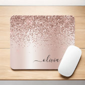 Rose Gold - Rosa Rosa Glitzer Metal Monogramm Name Mousepad