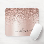 Rose Gold - Rosa Rosa Glitzer Metal Monogramm Name Mousepad (Mit Mouse)