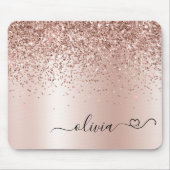 Rose Gold - Rosa Rosa Glitzer Metal Monogramm Name Mousepad (Vorne)