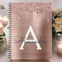 Rose Gold - Rosa Rosa Glitzer Metal Monogramm Name