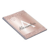Rose Gold - Rosa Rosa Glitzer Metal Monogramm Name Notizblock (Rechte Seite)