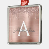 Rose Gold - Rosa Rosa Glitzer Metal Monogramm Name Ornament Aus Metall (Links)