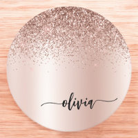 Rose Gold - Rosa Rosa Glitzer Metal Monogramm Name