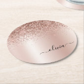Rose Gold - Rosa Rosa Glitzer Metal Monogramm Name Runder Pappuntersetzer (Angewinkelt)