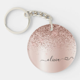 Rose Gold - Rosa Rosa Glitzer Metal Monogramm Name Schlüsselanhänger