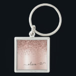 Rose Gold - Rosa Rosa Glitzer Metal Monogramm Name Schlüsselanhänger<br><div class="desc">Rose Gold - Pinselpinke Imitate Foil Metallic Sparkle Glitzer gebürstete Metal Monogram Name Keychains (Key Chain) mit handgeschriebenem Herz. Das macht den perfekten 16 Geburtstag,  Hochzeit,  Brautparty,  Jubiläum,  Babydusche oder Junggeselinnen-Abschied Geschenk für jemanden,  der Lieben glamourösen Luxus und schicke Stile.</div>