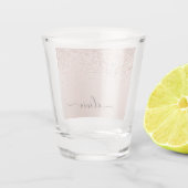 Rose Gold - Rosa Rosa Glitzer Metal Monogramm Name Schnapsglas (Rückseite)