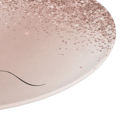 Rose Gold - Rosa Rosa Glitzer Metal Monogramm Name Schneidebrett (Ecke)