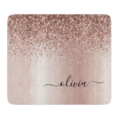 Rose Gold - Rosa Rosa Glitzer Metal Monogramm Name Schneidebrett (Vorderseite)
