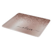 Rose Gold - Rosa Rosa Glitzer Metal Monogramm Name Schneidebrett (Ecke)