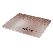 Rose Gold - Rosa Rosa Glitzer Metal Monogramm Name Schneidebrett (Ecke)