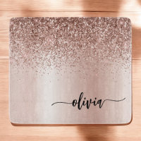 Rose Gold - Rosa Rosa Glitzer Metal Monogramm Name