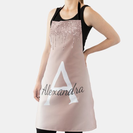 Rose Gold - Rosa Rosa Glitzer Metal Monogramm Name Schürze (InSitu)