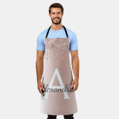 Rose Gold - Rosa Rosa Glitzer Metal Monogramm Name Schürze (Getragen)