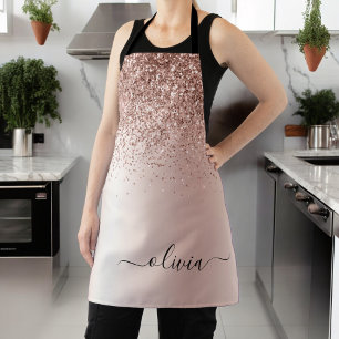 Rose Gold - Rosa Rosa Glitzer Metal Monogramm Name Schürze