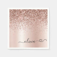 Rose Gold - Rosa Rosa Glitzer Metal Monogramm Name