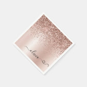 Rose Gold - Rosa Rosa Glitzer Metal Monogramm Name Serviette (Ecke)