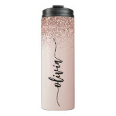 Rose Gold - Rosa Rosa Glitzer Metal Monogramm Name Thermosbecher (Vorderseite)