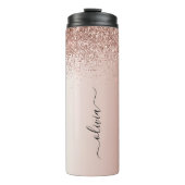 Rose Gold - Rosa Rosa Glitzer Metal Monogramm Name Thermosbecher (Vorderseite)