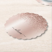 Rose Gold - Rosa Rosa Glitzer Metal Monogramm Name Untersetzer (angewinkelt)