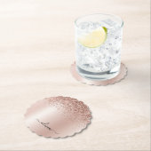 Rose Gold - Rosa Rosa Glitzer Metal Monogramm Name Untersetzer (Vor Ort)