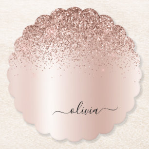 Rose Gold - Rosa Rosa Glitzer Metal Monogramm Name Untersetzer