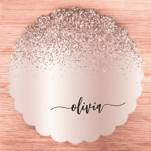 Rose Gold - Rosa Rosa Glitzer Metal Monogramm Name Untersetzer